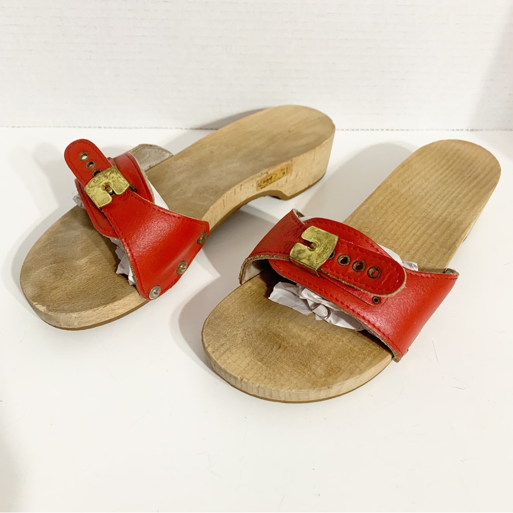 Vintage Dr. Scholl’s Original Made in Austria Adjustable Leather Front Strap Red
